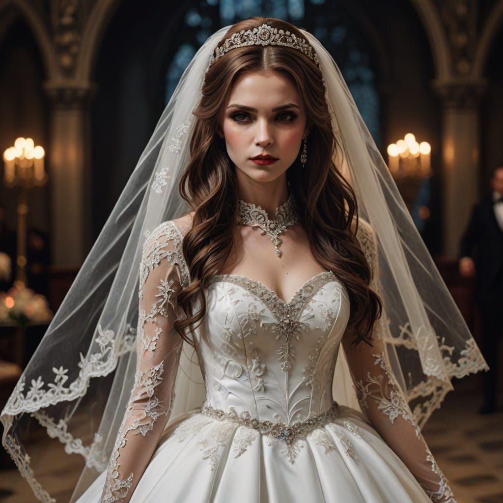 Ethereal Vampire Bride in Elegant Wedding Attire