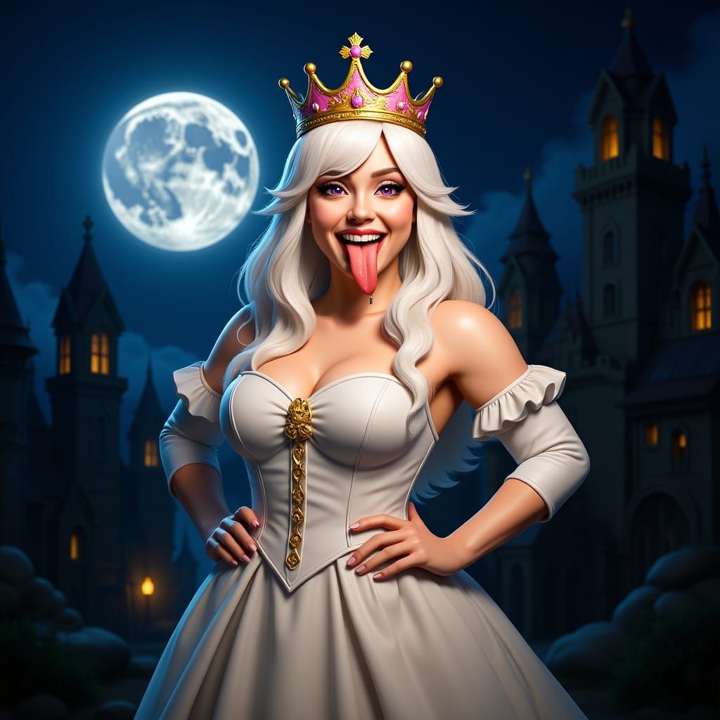 Curvy Woman in Wedding Dress with Castle Background