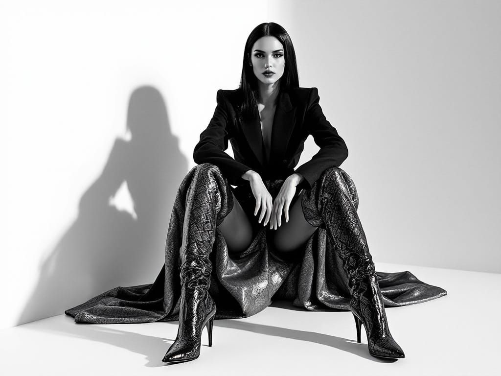 High Fashion Monochrome Portrait of Confident Woman