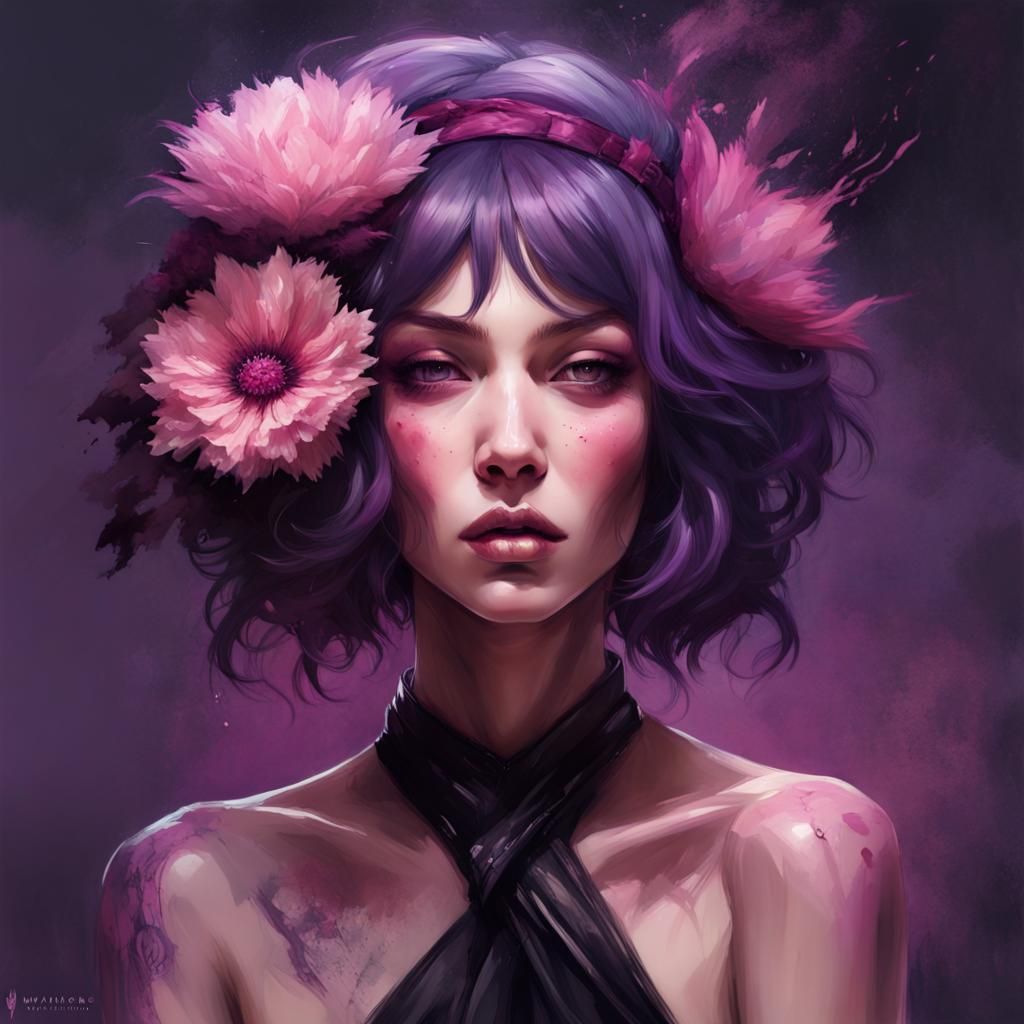 Deep Purple, pink and black Portrait of gorgeous woman