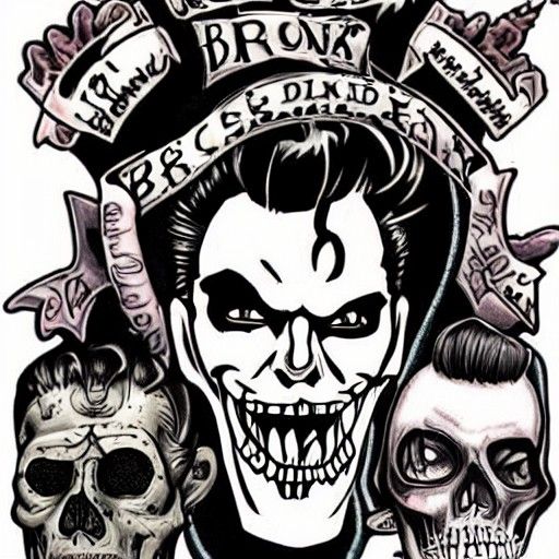 Rockabilly Frankenstein and Bride Tattoo Flash Art