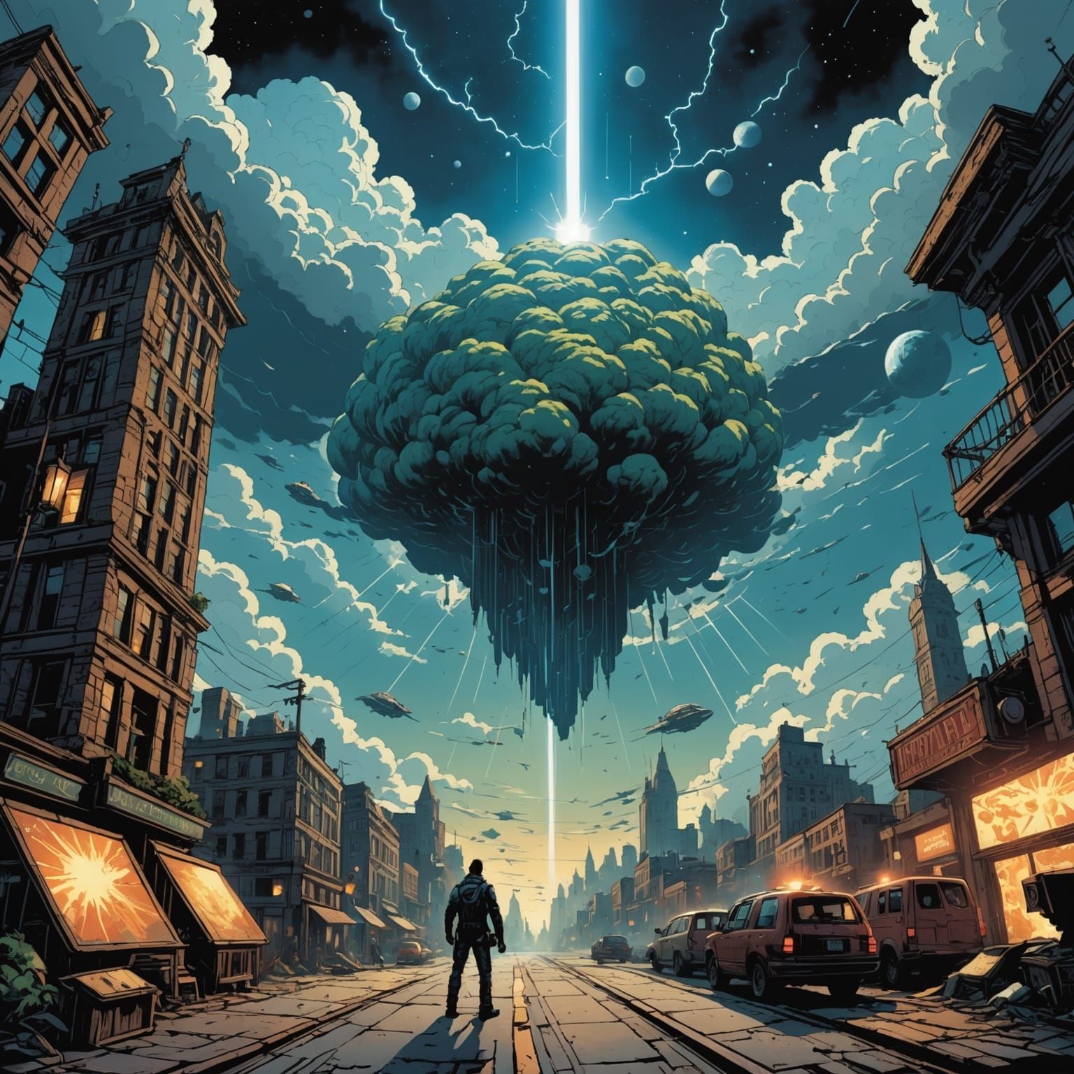 Ethereal Comic Book Landscape with Profits Cloud