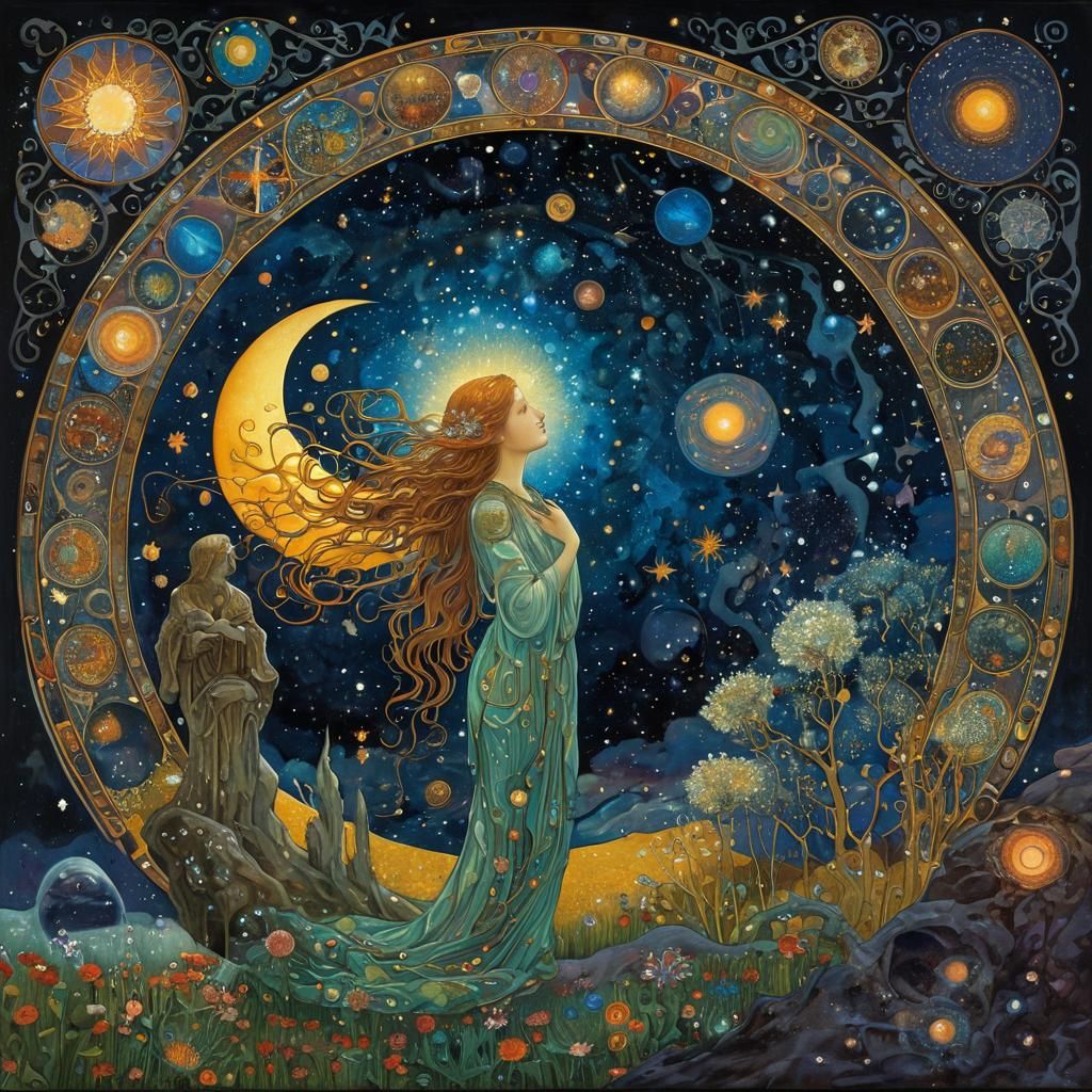 Cosmic Creation in Art Nouveau Style