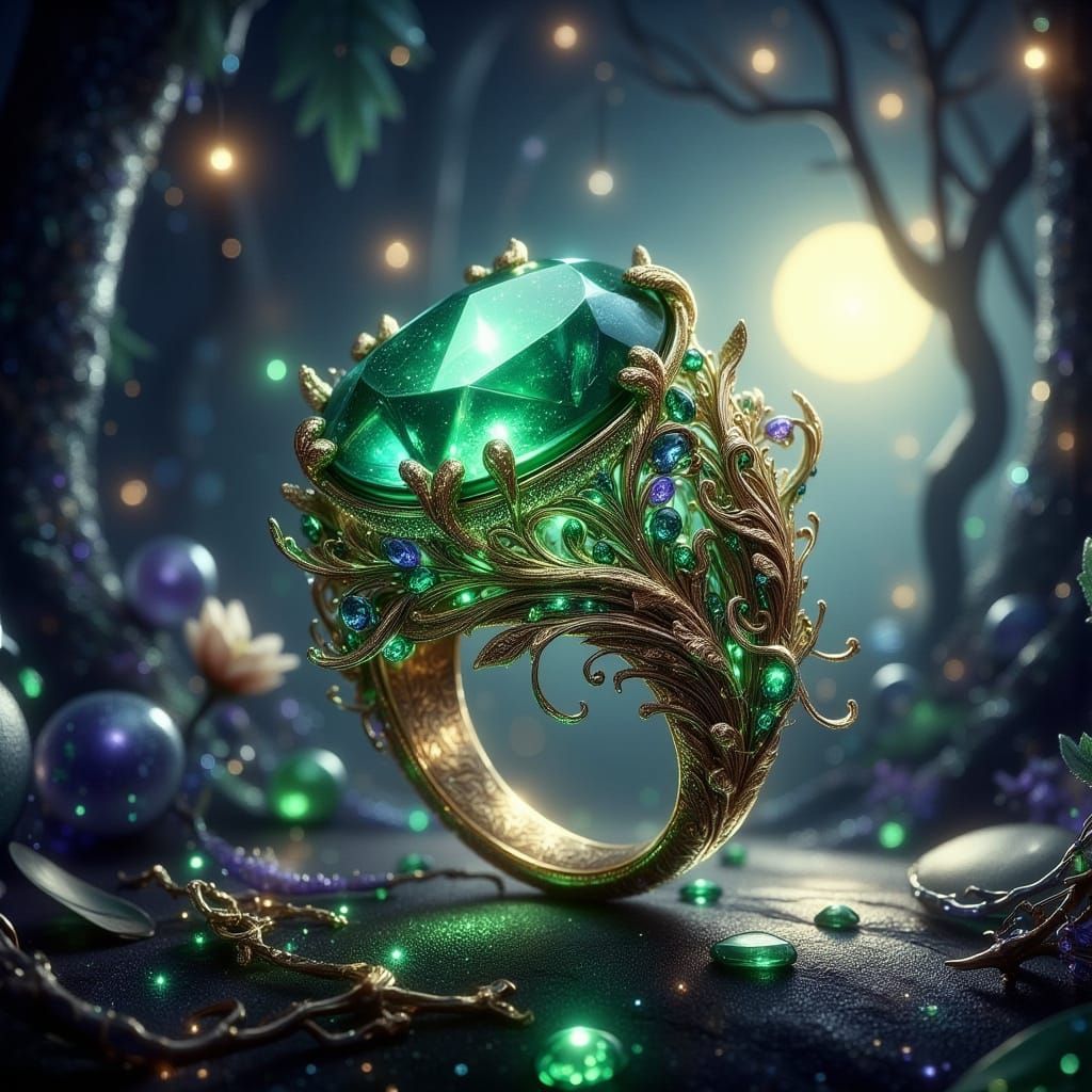 Emerald Ring with Intricate Vine Details in Luxury Jewelry S...