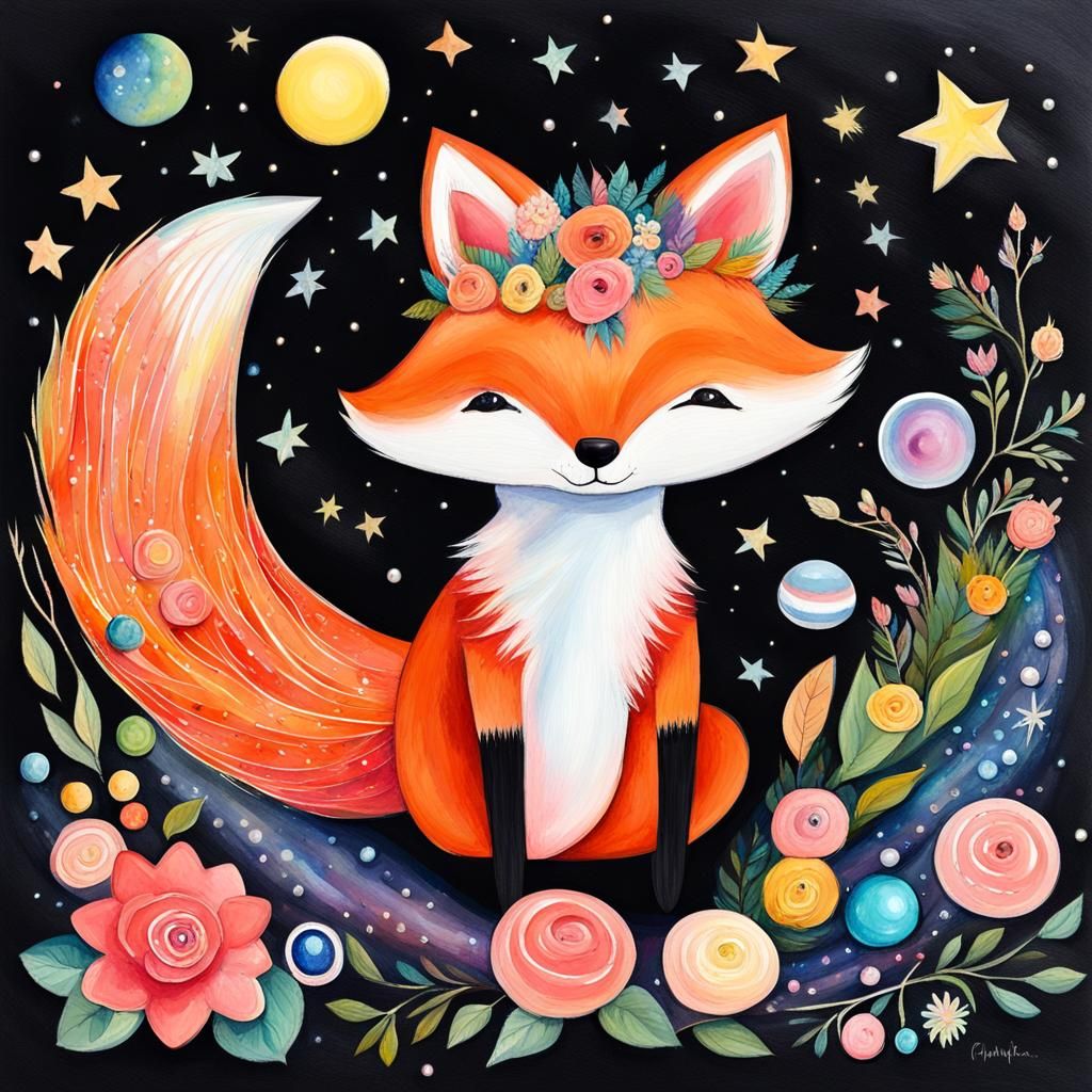 Fox and Hedgehog in Gouache Watercolor Style