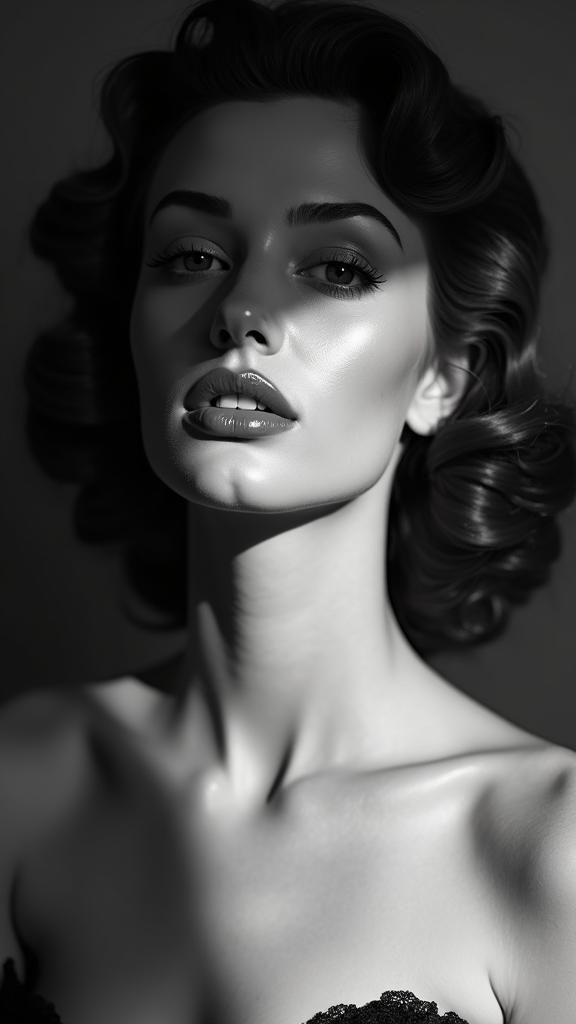 1950s Pin-Up Girl in Black and White Photo