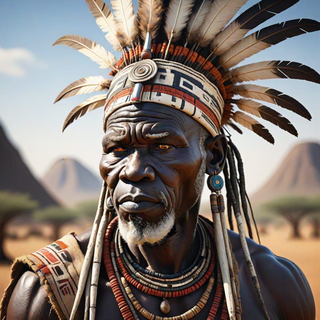 African Tribal Chief in Hyper Realistic Landscape