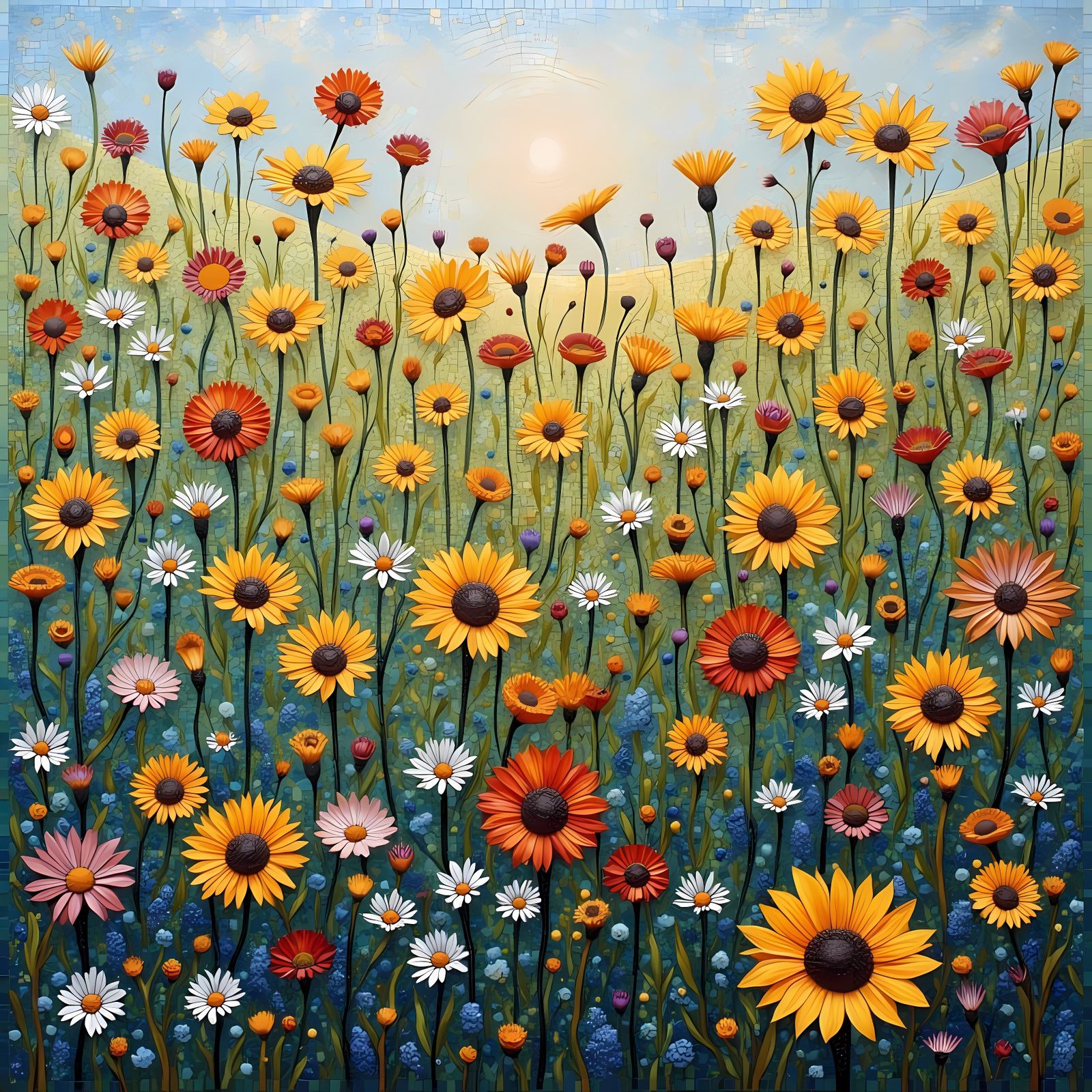 Vibrant Mosaic Meadow with Wildflowers