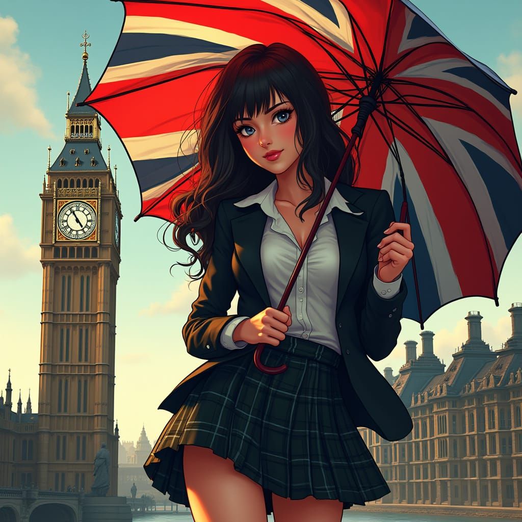 Manga-Inspired Femme Fatale Under Big Ben