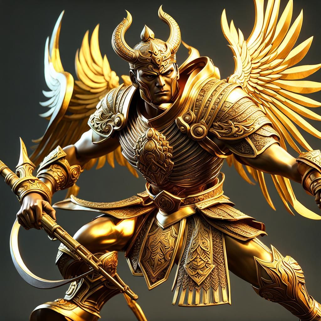 Indonesian Hero Fighting Lembuswana with Kujang