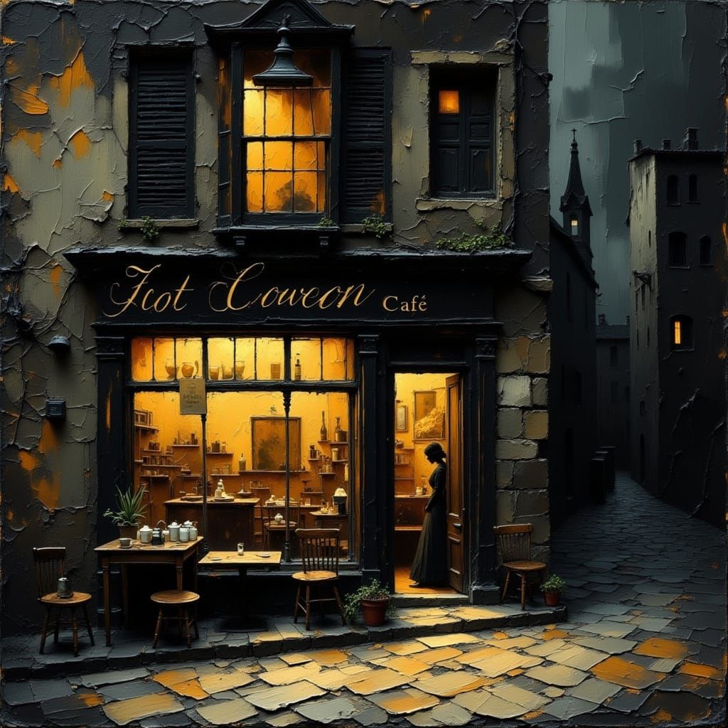 Cozy 1800s Café in Dimly Lit Alleyway