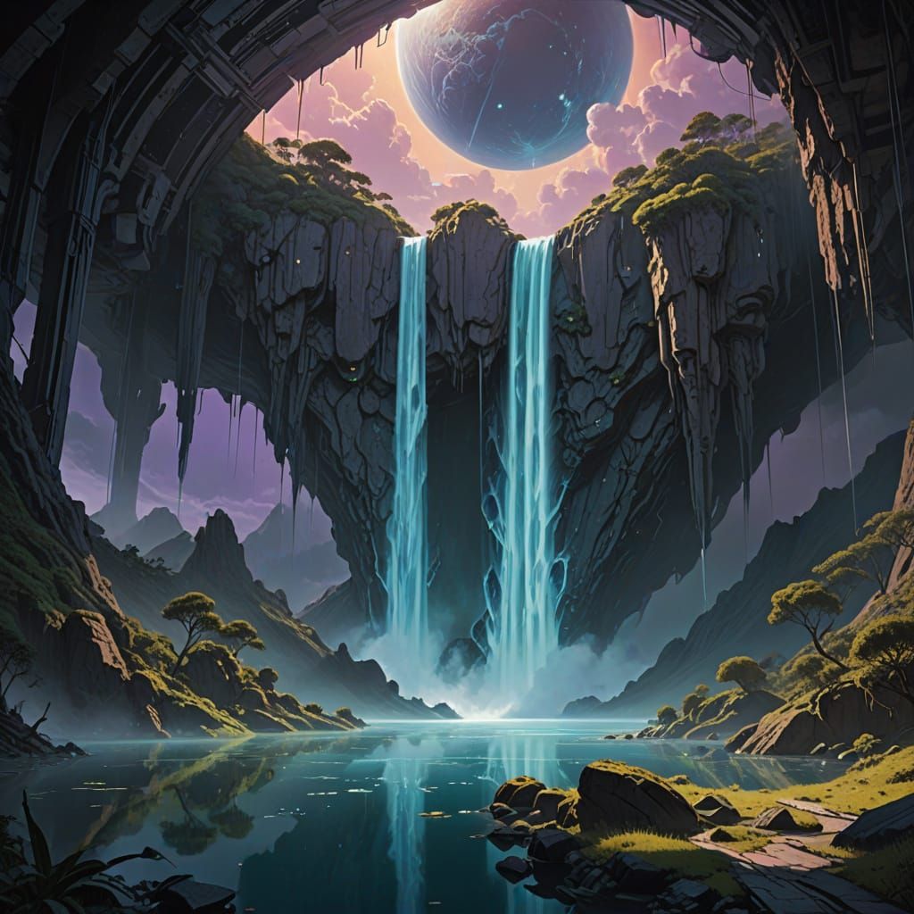 Cosmic Waterfall in Iridescent Splendor