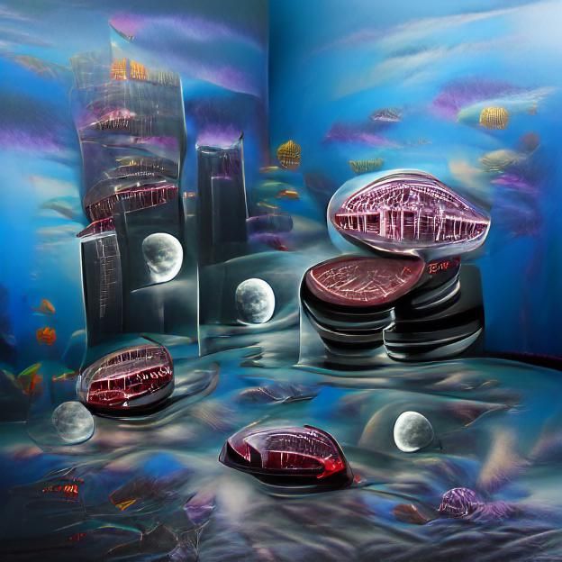 Hyperrealistic Underwater City Under Lunar Eclipse