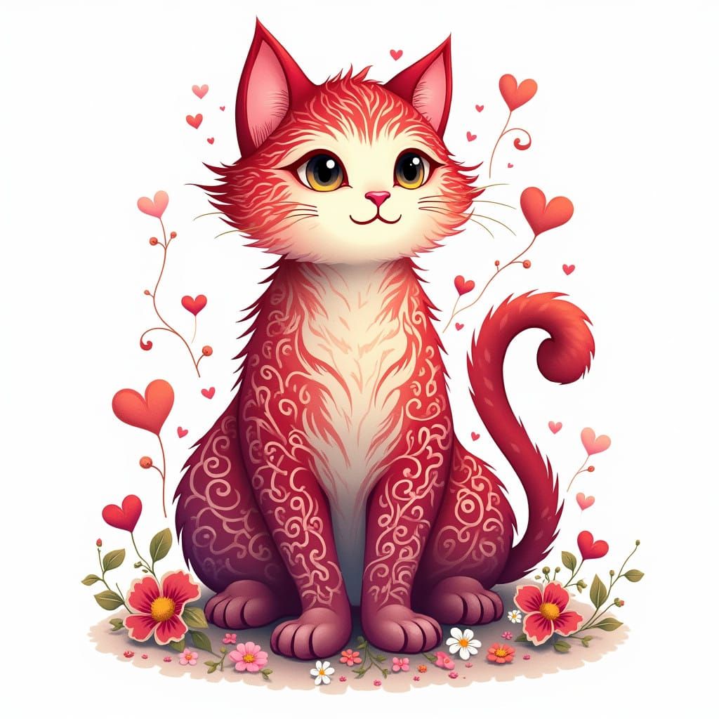 Majestic Cat in Whimsical Floral Patterns