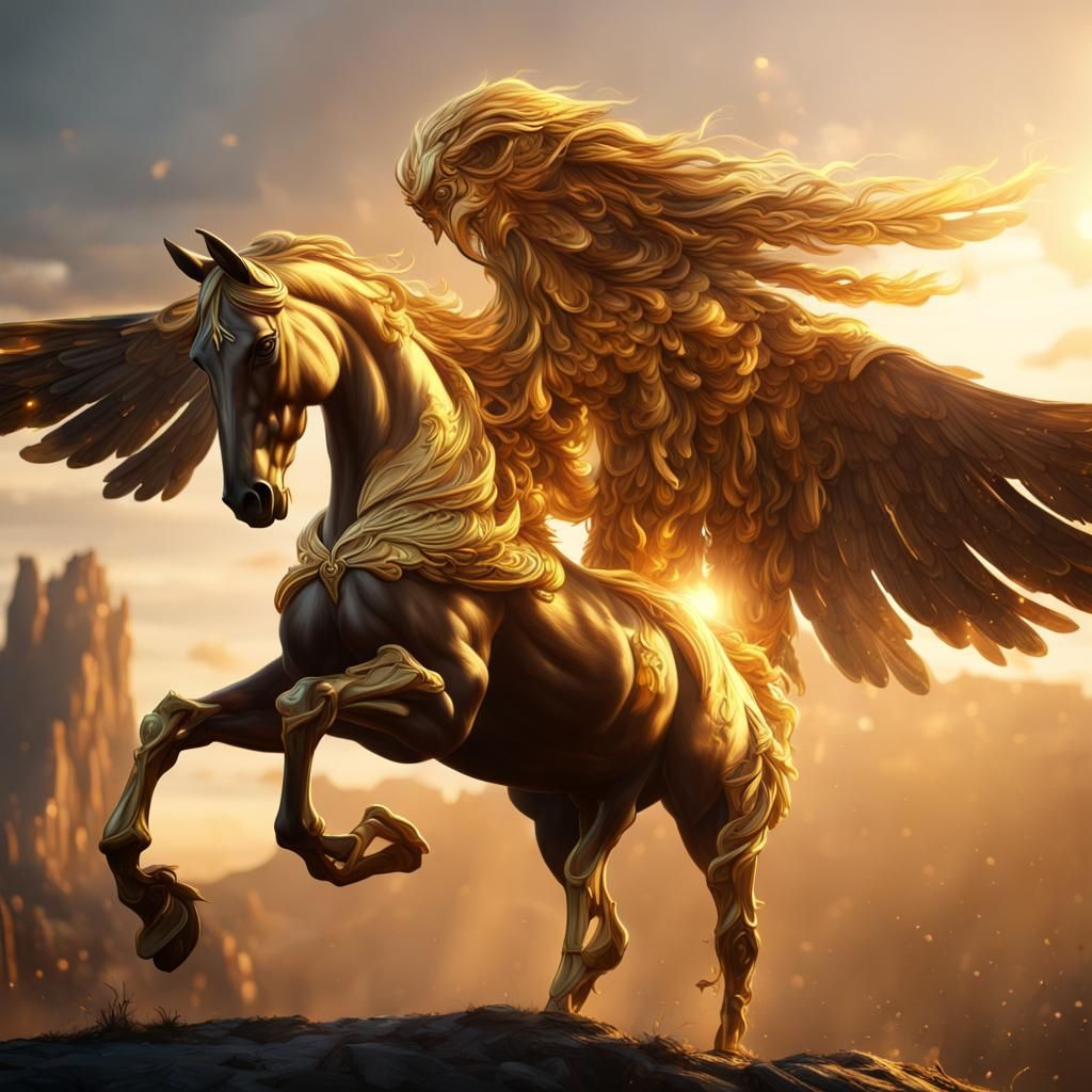 Golden Horse with Wings: Fantasy Concept Art