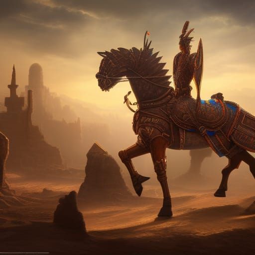 Detailed Trojan Horse Matte Painting in Deep Color