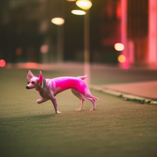 Neon Pink Dog Portrait in Professional Photography Style