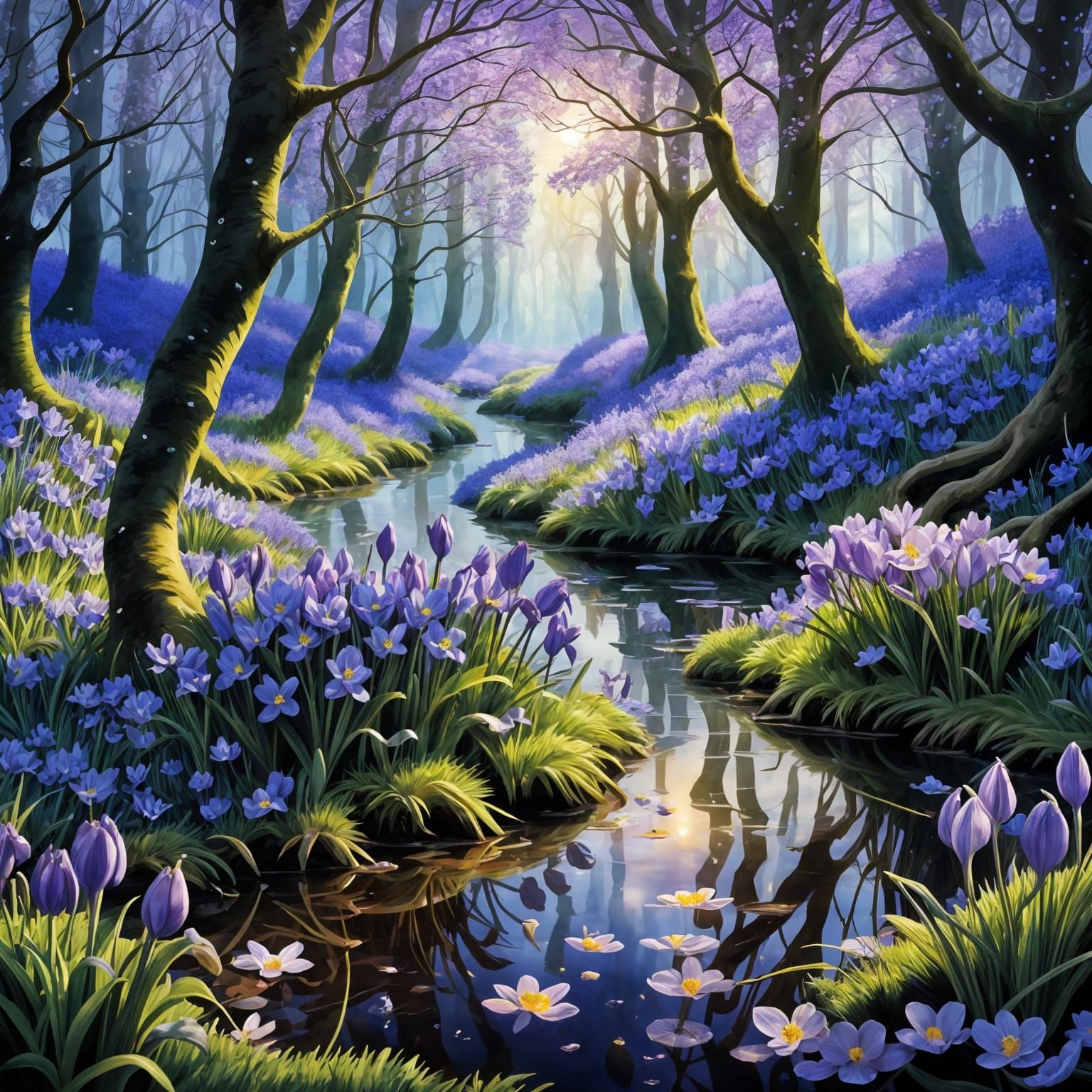 Enchanted Spring Woodland Blooms in Vibrant Colors