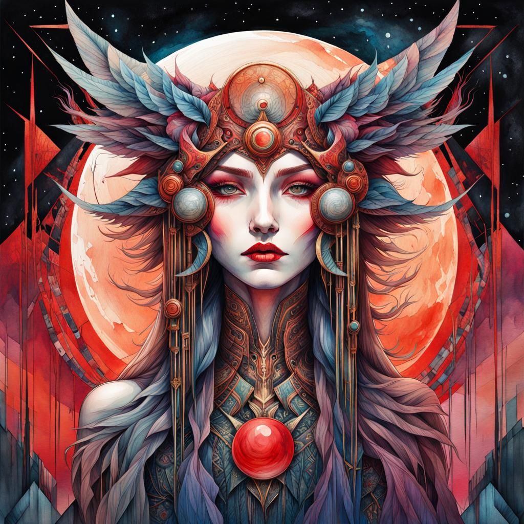 Bloodmoon Creature in Stylized Watercolor Illustration