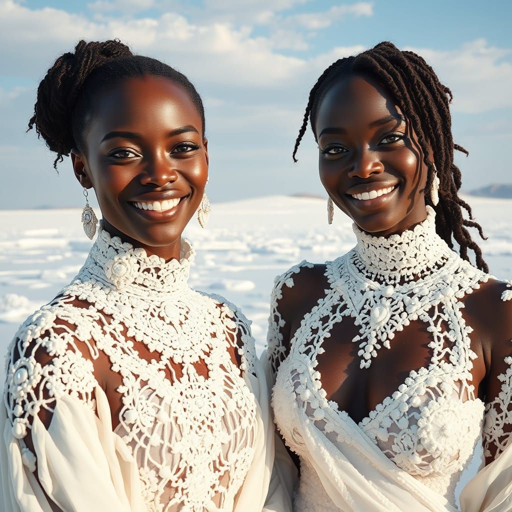 Crystal Adorned Women in White Desert, Hyperrealistic Digita...