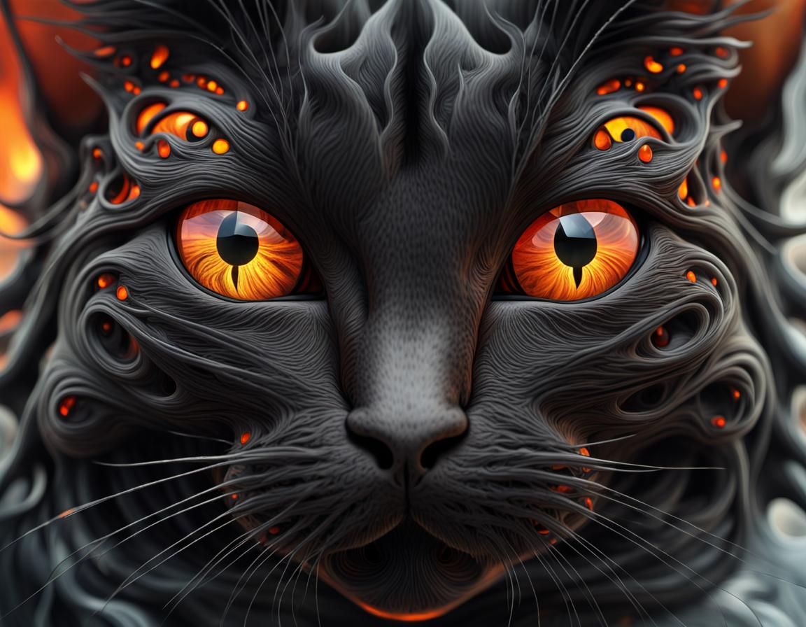 Extreme Close-up of Black Cat Nose in Giger Style