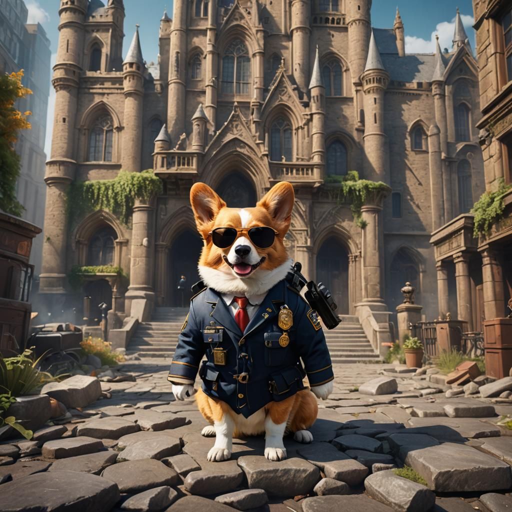 Corgi Special Agent in Detailed Matte Painting