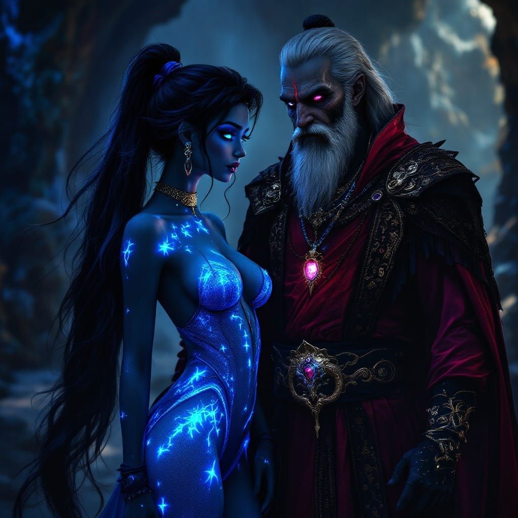 Goth Princess Jasmine in Elegant Blue Genie Suit with Handso...