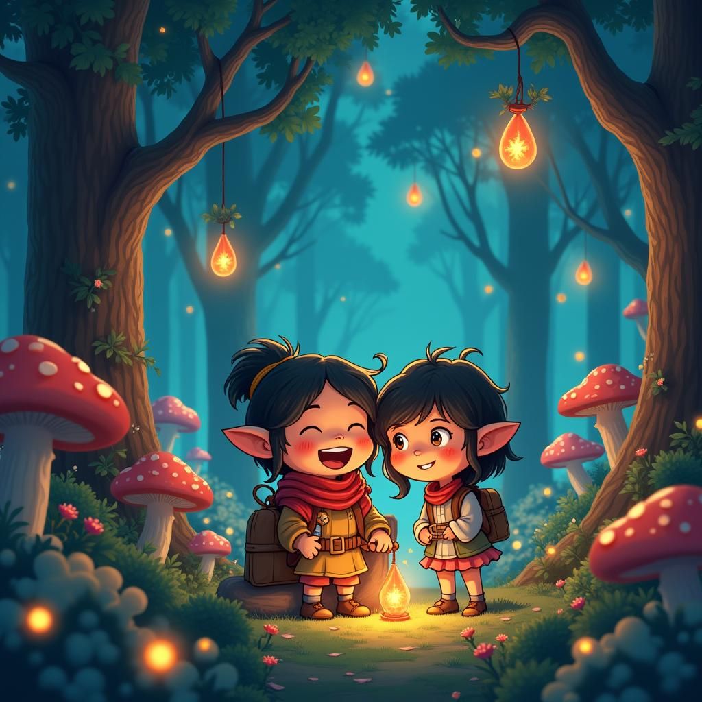 Friends Solve Mystery in Anime Forest Landscape