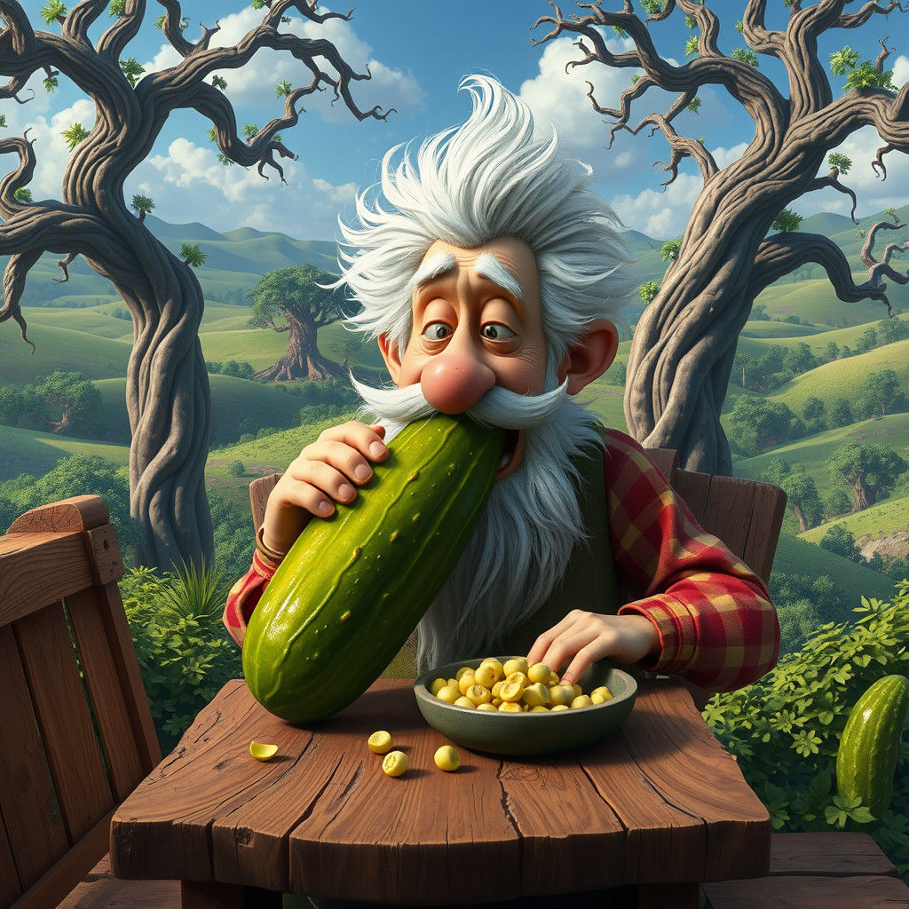 Whimsical Mr. Pickles in Dreamlike Landscape