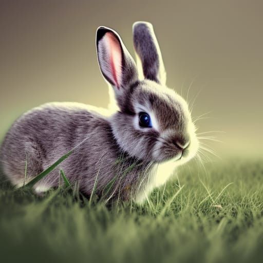 Small Bunny in Meadow Digital Art