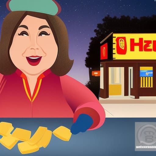 Cartoon of a Disgruntled Latina Fast Food Worker