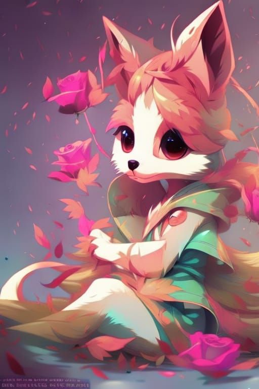 Leafy Fox Kit Drinking Tea