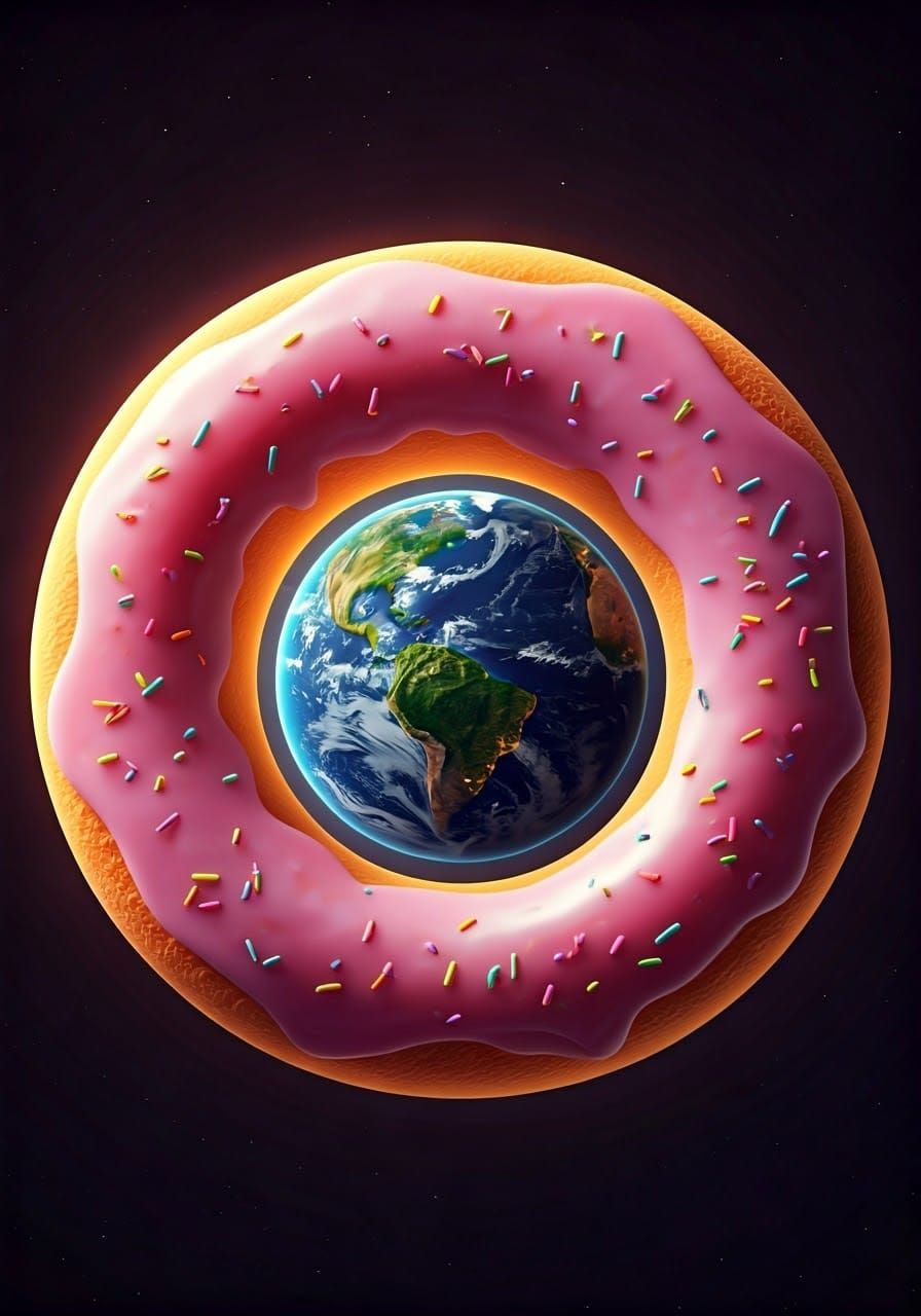 Gigantic Donut Planet in Retro-Futuristic Style