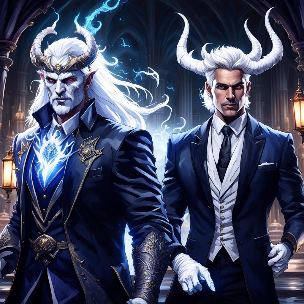 Aristocrat Mage with Demonic Horns, Detailed Fantasy Art