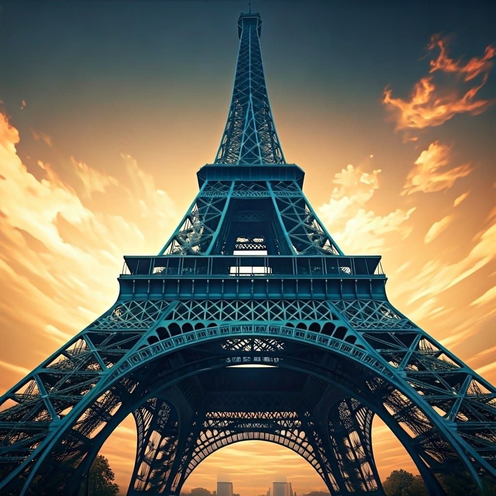 Mystical Eiffel Tower in Surreal Cityscape