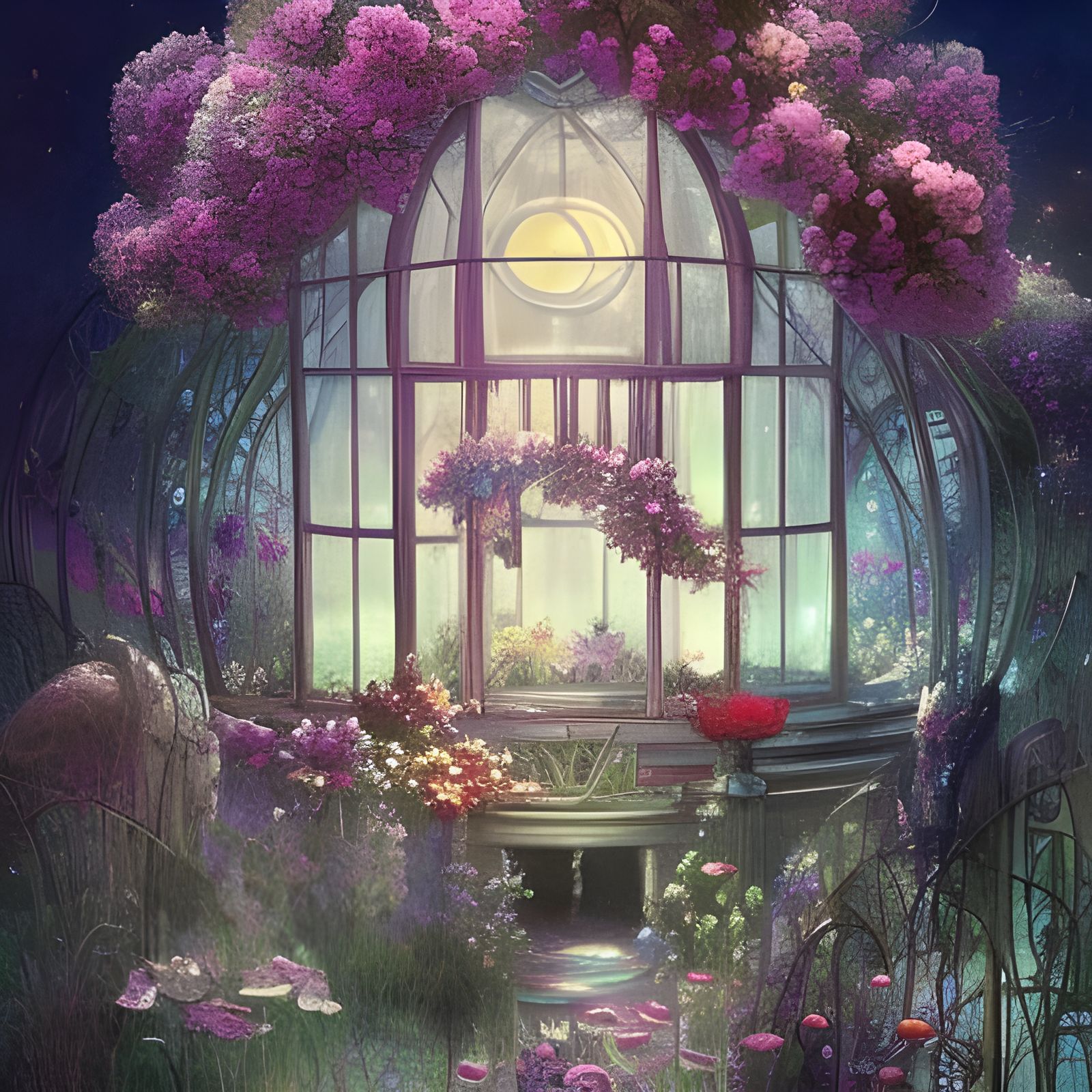 Magical Glass House on Water, Fantasy Art