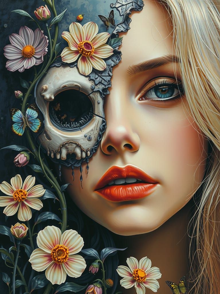 Surreal Portrait of Beauty and Decay in Cyberpunk Aesthetic