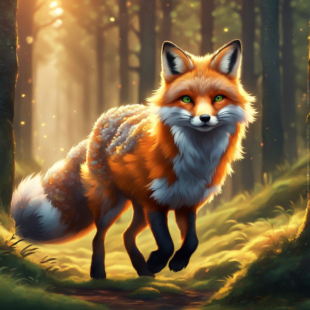 Fox Running in Forest: Miyazaki-Style Digital Art