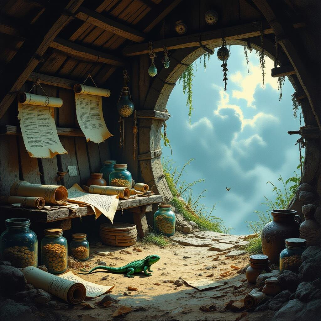 Mystical Hut Interior in Fantasy Art Style