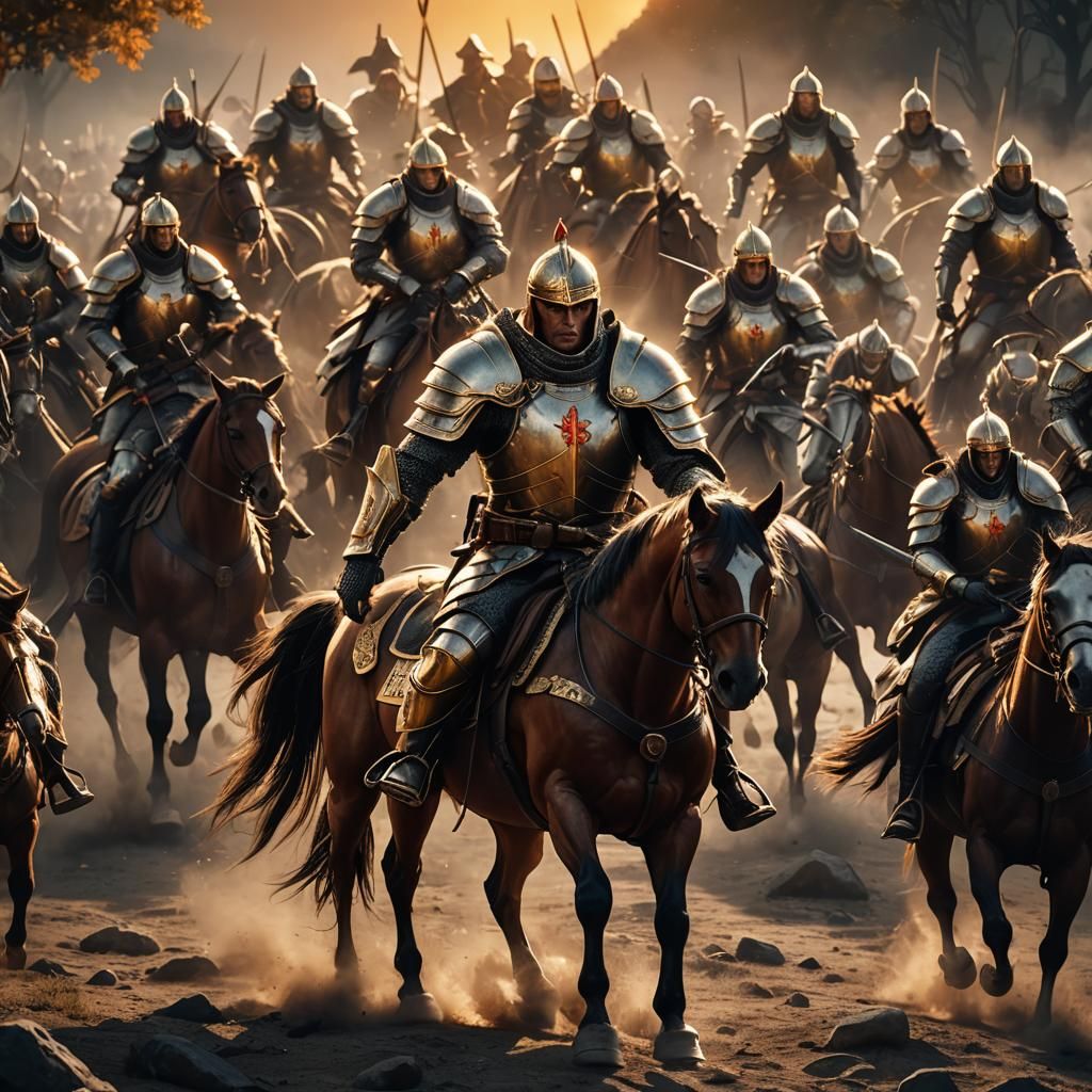 European Commander Leads Cavalry in Dark Fantasy Style