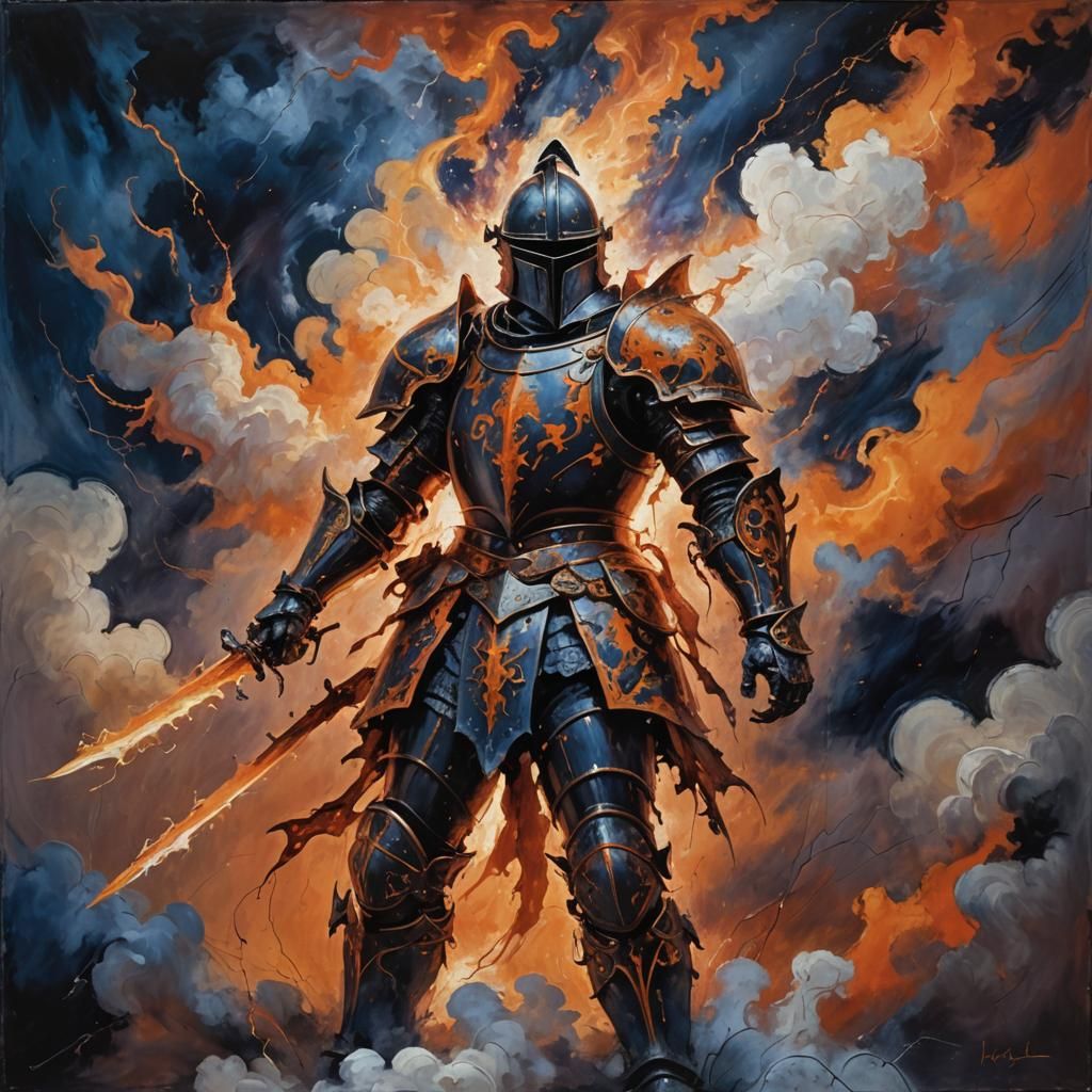 Knight in Gothic Scene as Abstract Expressionism