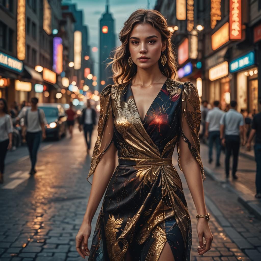Woman in City Street: Fantasy Concept Art