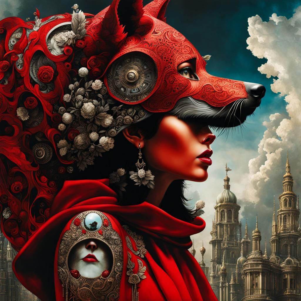 Robotic Red Riding Hood and Wolf: McKean-esque Collage