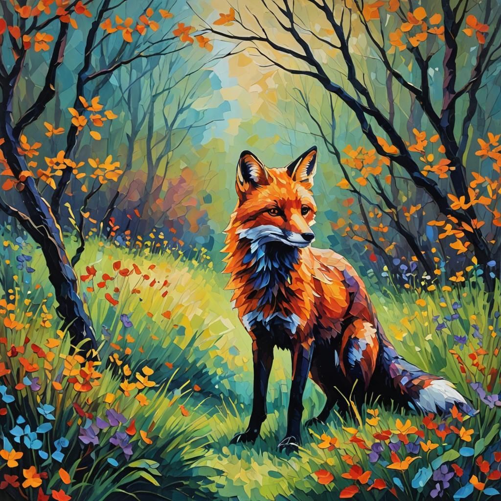 Fox Silhouette in Expressionist Oil Painting