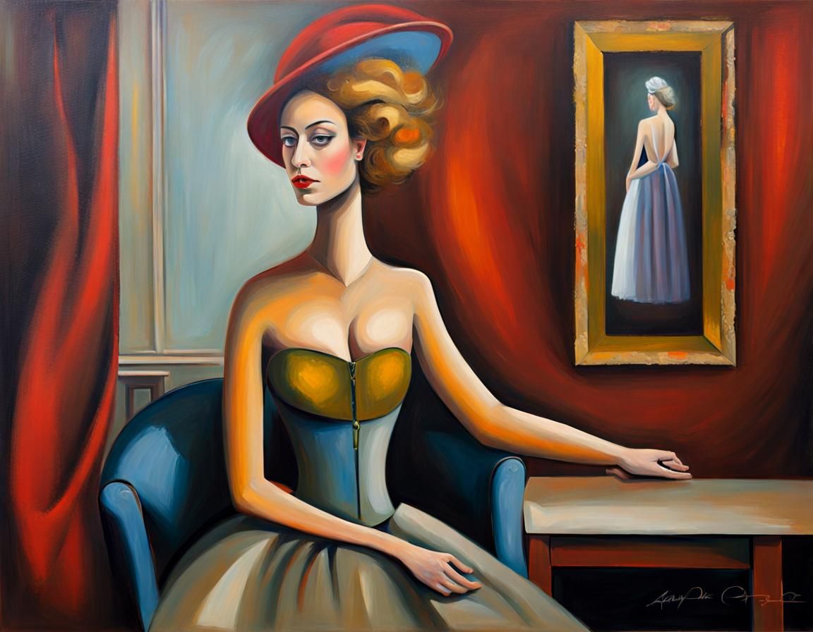 lady in waiting to the queen,  avant garde style oil painting