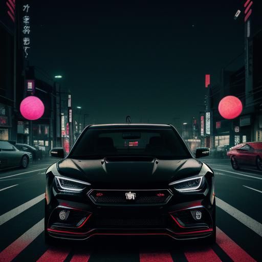 Tokyo Night Sports Cars in Anime Tarot Style