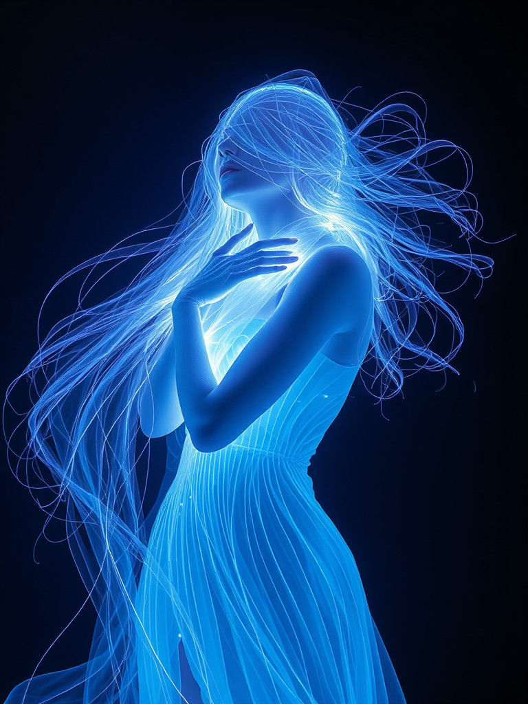 Iridescent Bioluminescent Woman in Radiant Laser Light