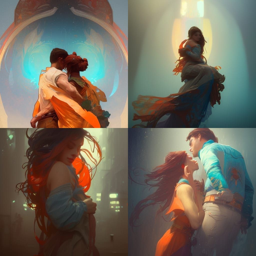 Romantic Sundance Kiss in Hyperdetailed Digital Art