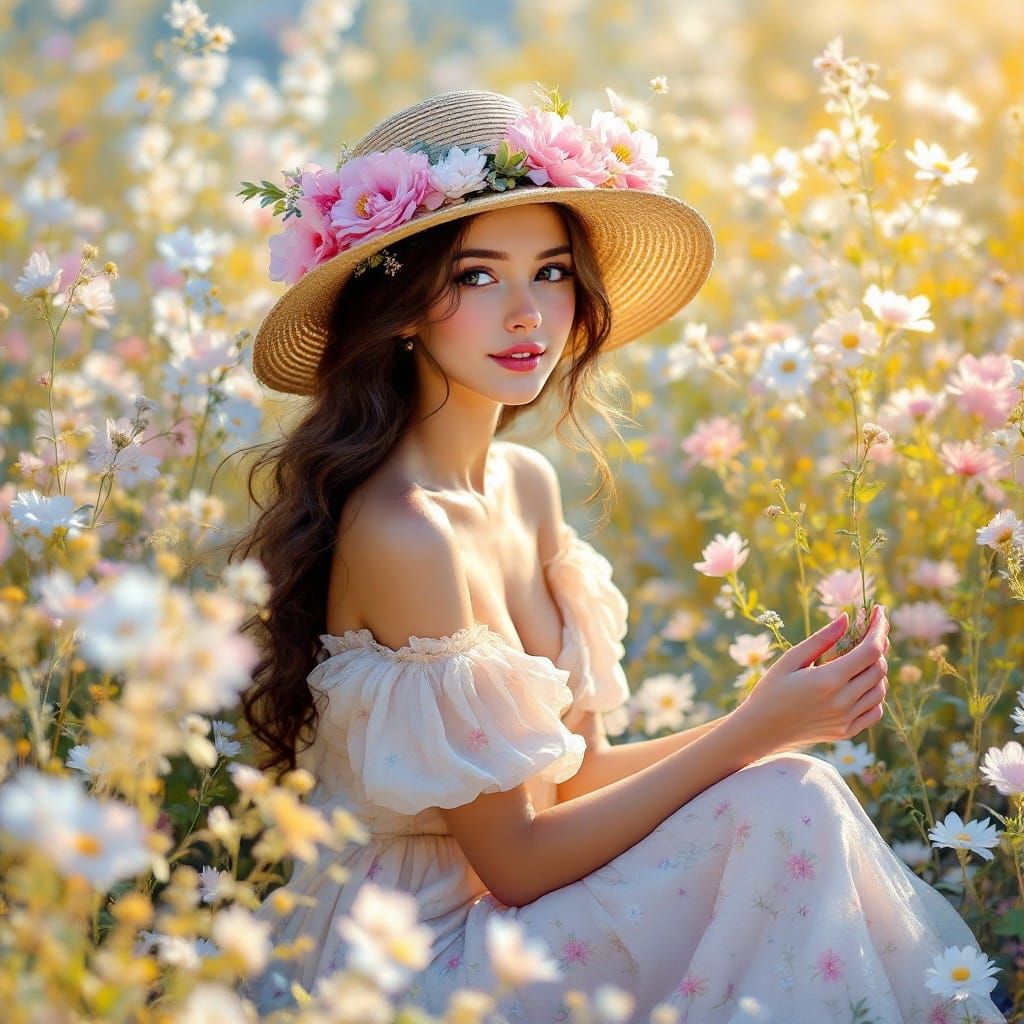 Romantic Garden Scene in Impressionist Style