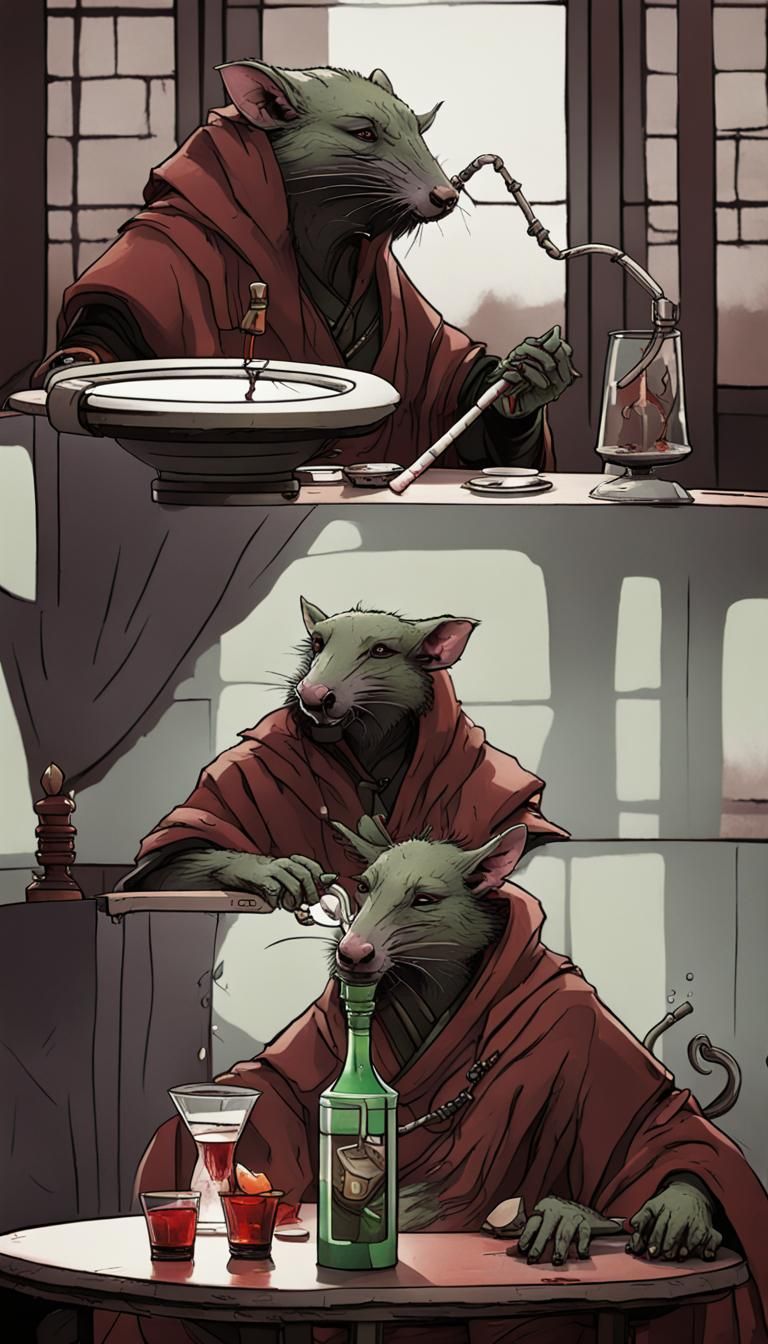 Master Splinter Smoking Shisha in Dark Cinematic Scene